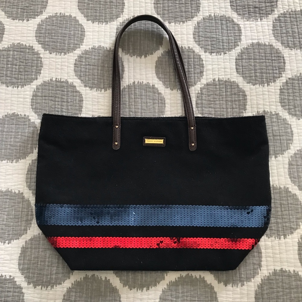 Tommy Hilfiger Black Wool Tote blue & red sequins - Picture 4 of 9
